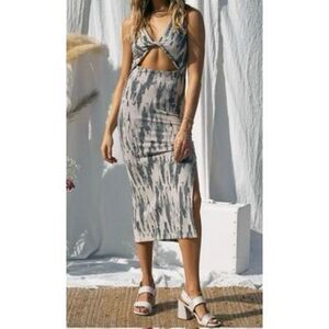 NWT Endless Blu Deep Twist Tie Palm Beach Cut Out Midi Dress Women's Large